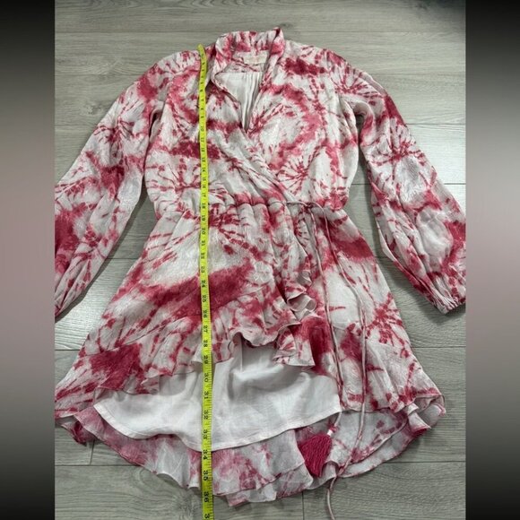 ROCOCO SAND Wrap-Effect Tie-Dyed Jacquard Mini Long Sleeve Dress - Picture 13 of 15